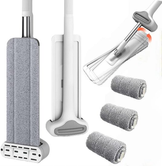 360 Hands-Free Self Wringing Floor Cleaning Mop, with 4 x Washable Pads,White