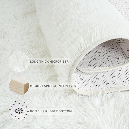 Super Soft Fluffy Rug, Indoor Home Decor Rug with Non-Slip Bottom, Cream White, 3 X 5 Feet