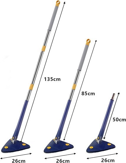 Mop Set 360° Rotatable Telescopic Adjustable Triangular Cleaning,  Wet Dry Shower Scrubber Wringer,(Blue)