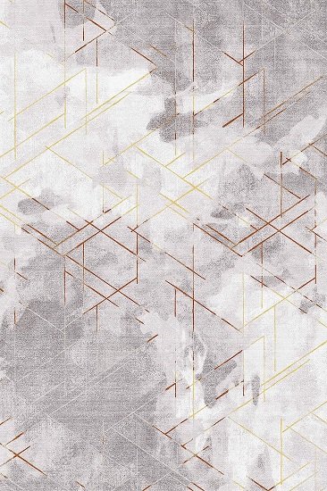 Abstract Gold Thread Area Rug, Off-White, 5x7 Feet