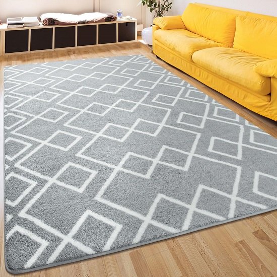 Shaggy Rug, 5x7ft Gray Area Rug, Fluffy Moroccan Geometric Rug for Interior Decor