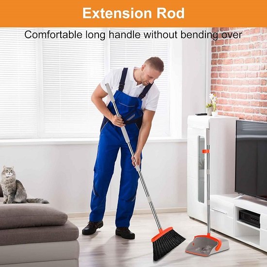 Broom and Dustpan Combo Set, 50.8" Long Handled Dustpan and Broom with Teeth Cleaning