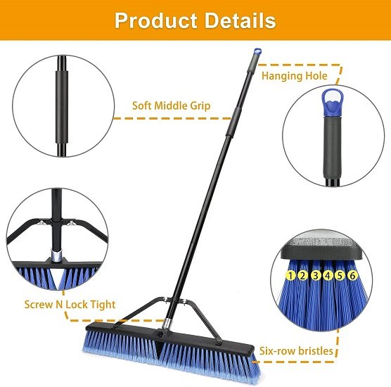 24" Push Broom Outdoor Heavy Duty Broom - Blue